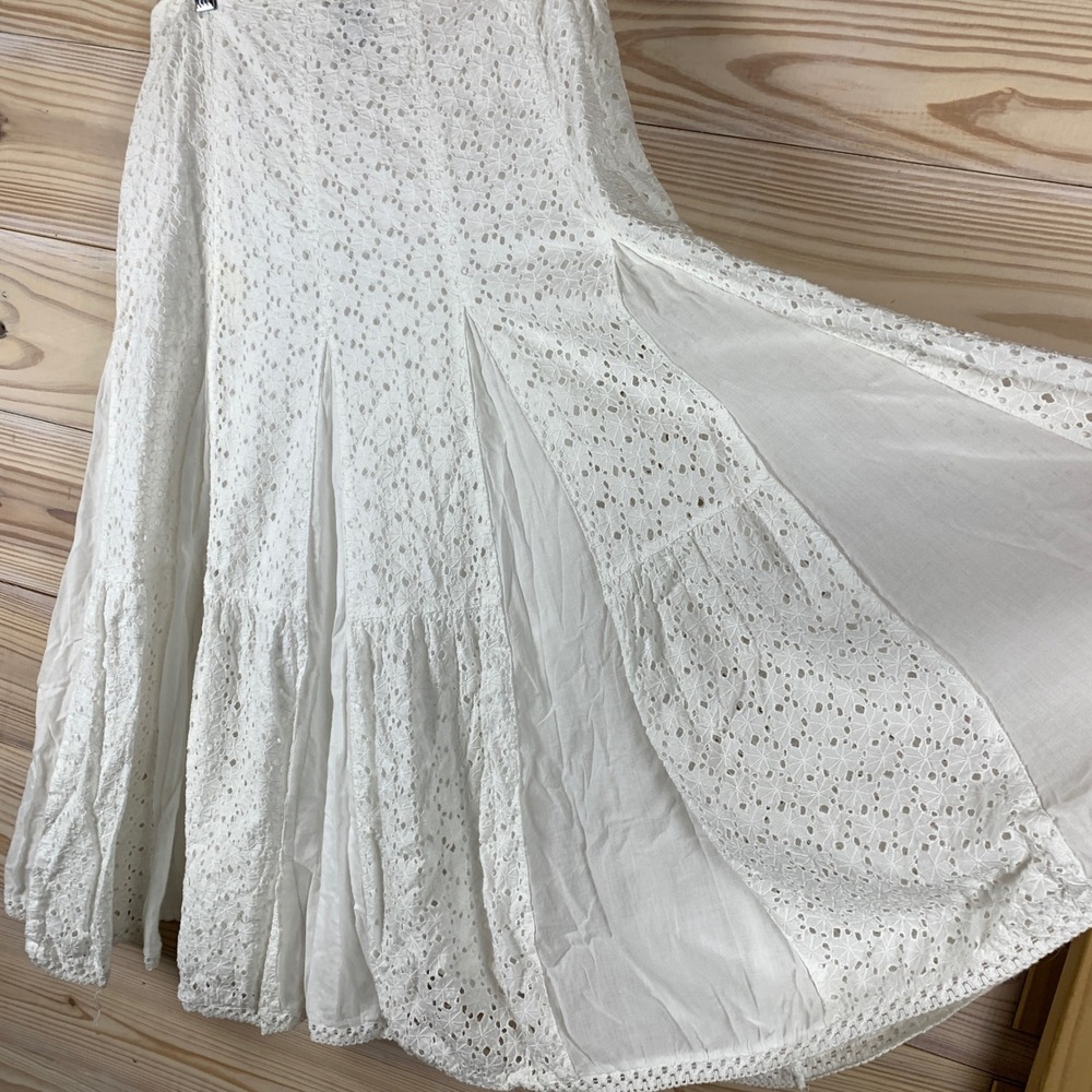 Persaman‎ New York Skirt Womens 10 White Eyelet Cotton Tiered Midi A-Line Boho - Picture 2 of 9